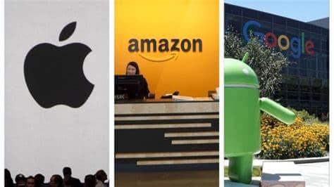 Faixada das lojas da Apple, Amazon e Microsoft