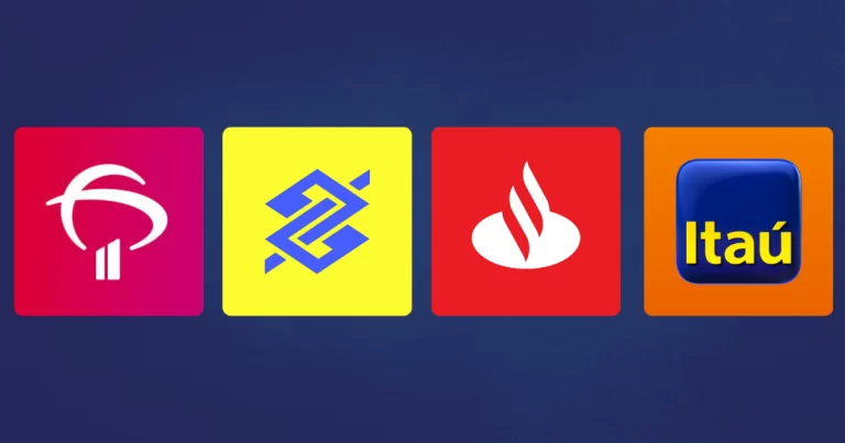 Logotipos dos principais bancos brasileiros que pagam dividendos: Bradesco, Banco do Brasil, Santander e Itaú