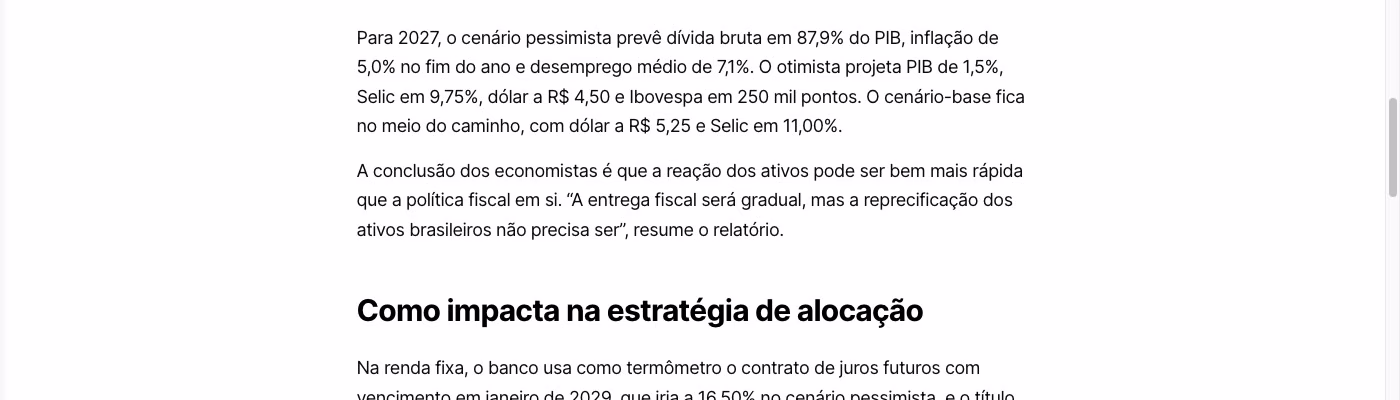 Trecho do InfoMoney com os números dos cenários do Morgan Stanley e a frase sobre a reprecificação dos ativos brasileiros
